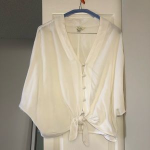 White, Short Sleeve Button Down Blouse